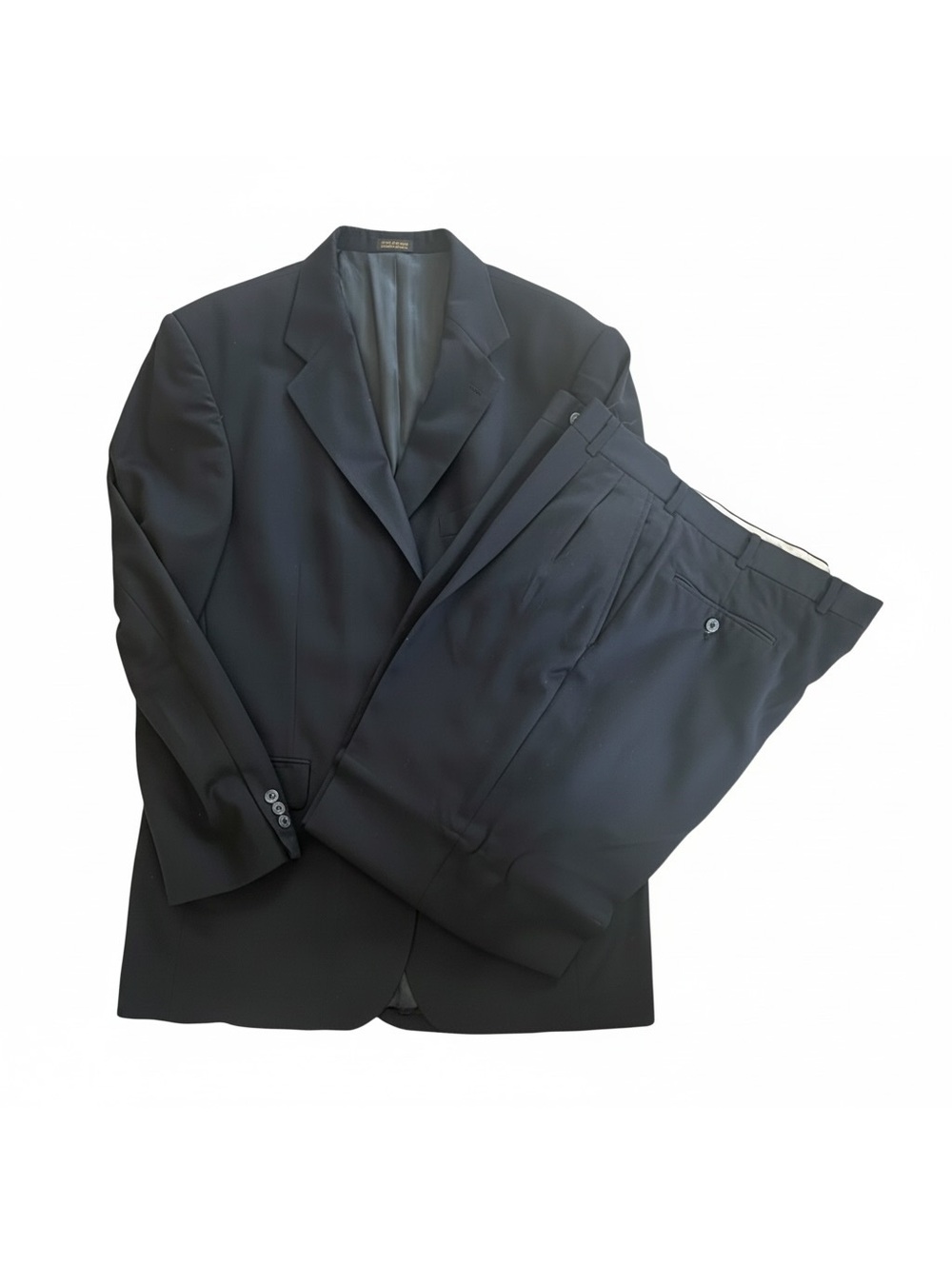 Geoffrey Beene Men’s Suit 44L W38 Dark Navy Wool Blend 3 Button Pleated Pants Ex